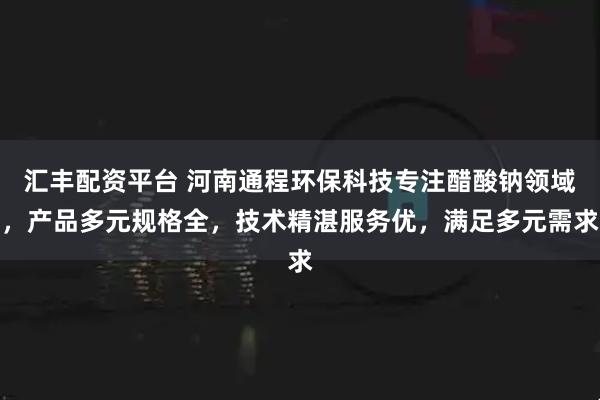 汇丰配资平台 河南通程环保科技专注醋酸钠领域，产品多元规格全，技术精湛服务优，满足多元需求